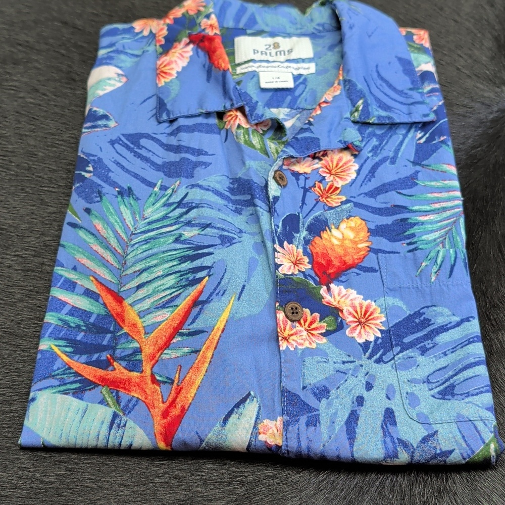 28 Palms Men's Large Hawaiian Shirt Floral Button Up Shirt L - Picture 9 of 9